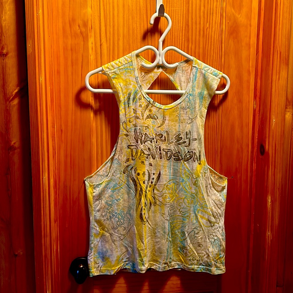 Harley Davidson - Cut-Off / Twist Sleeve / Open Back Tank Top - MED.